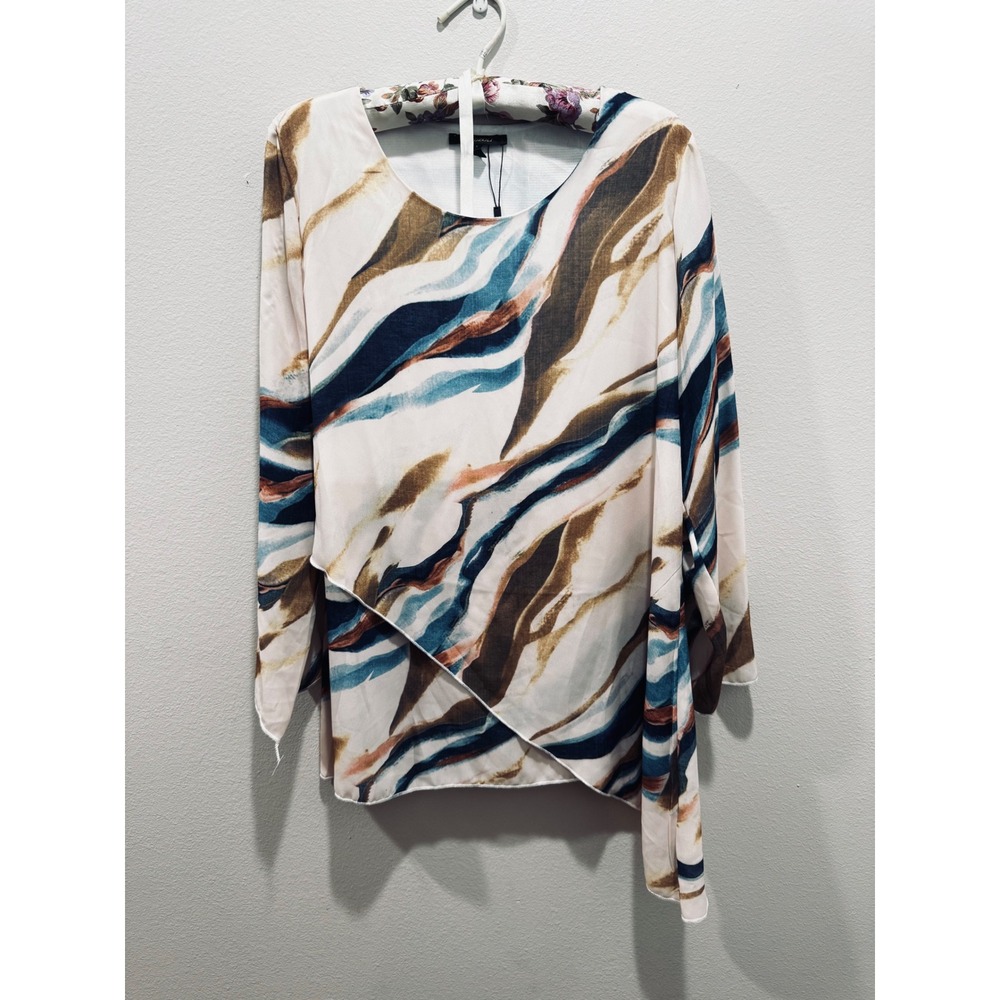 Radzoli Womens Abstract Wave Print Asymmetrical Tunic Blouse Large Artsy Boho